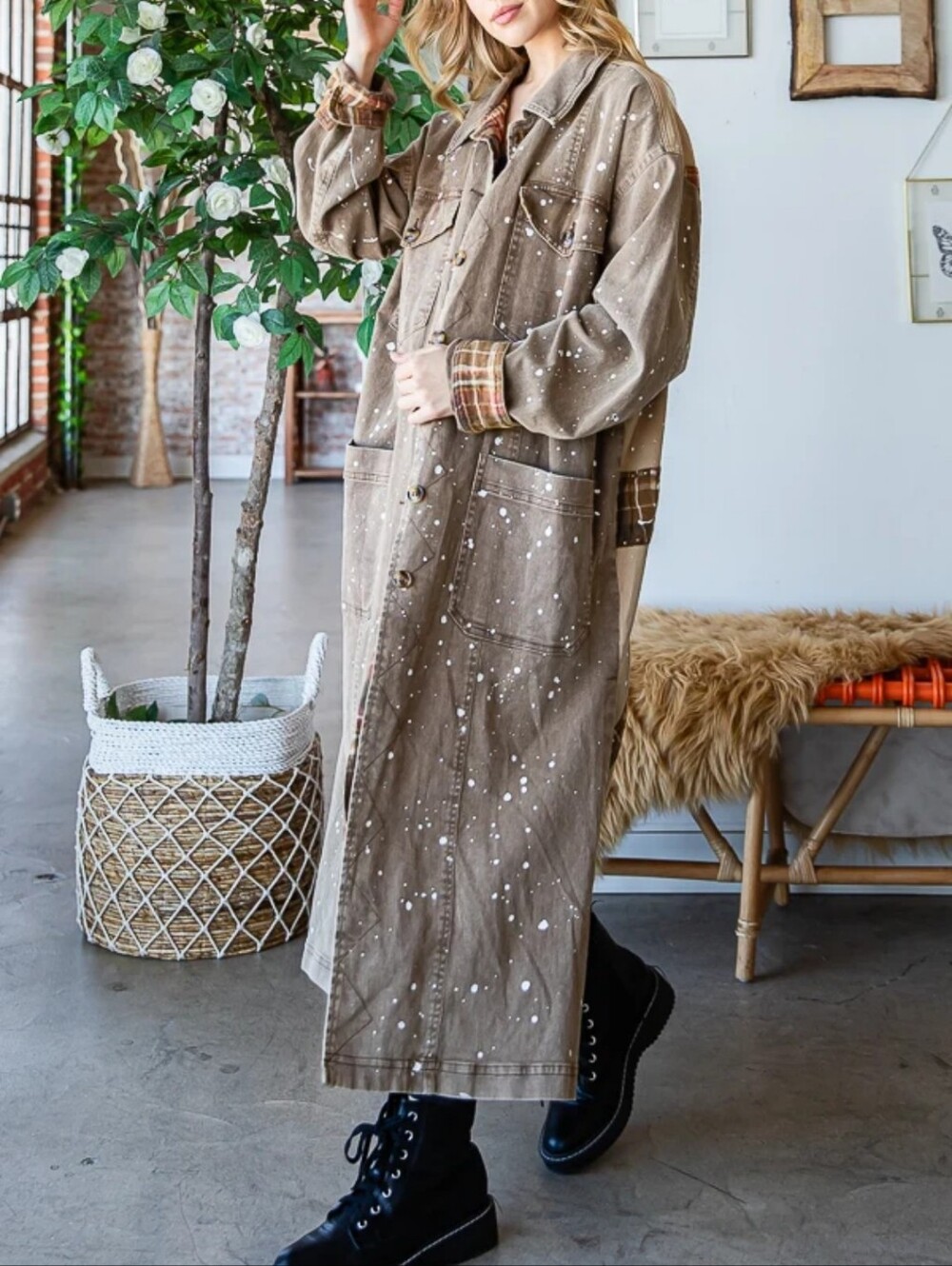 #1800 Oli & Hali Mocha Patchwork Duster Jacket - Picture 5 of 5